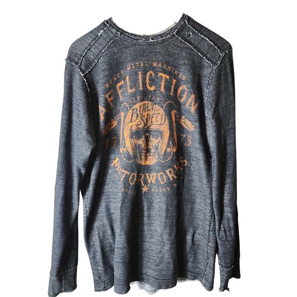 AFFLICTION MOTORWORKS Reversible Double Sided Y2K Distressed Thermal Shirt Sz L